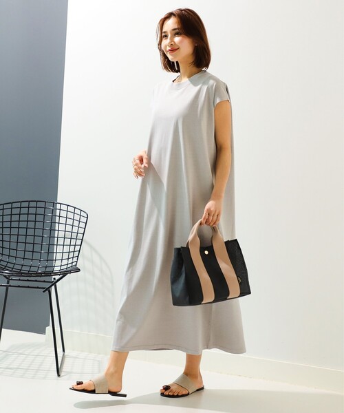 美品】BEAMSGOLF ファー付きノースリーブワンピース ネイビー