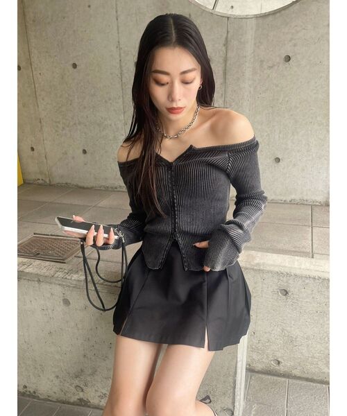 EVRIS(エヴリス)の「ピグメントジップオフショルニットトップス(ニット/セーター・レディース・ネイビー/ベージュ/ブラック/オレンジ・FREE)」の14枚目の写真