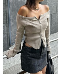 EVRIS | ピグメントジップオフショルニットトップス(ニット/セーター)