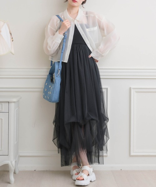 ems excite（エムズエキサイト）の「チュールベアOP（ワンピース・レディース・ナチュラル/ブルー/ライトベージュ/ブラック・FREE）」の2枚目の写真