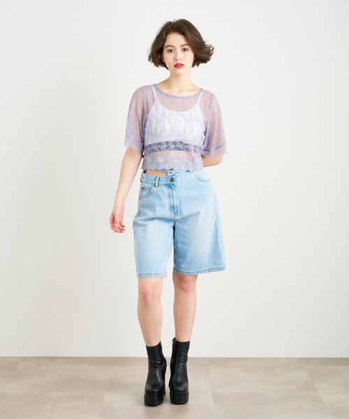 ANNA SUI NYC（アナ スイ エヌ ワイ シー）の「ANNA SUI NYC ウエストスラッシュ ハーフデニムパンツ（デニムパンツ・レディース・ライトブルー/ブルー・S/M）」の2枚目の写真