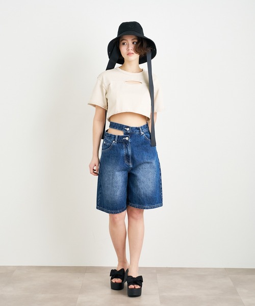 【セール】ANNA SUI NYC ウエストスラッシュ ハーフデニムパンツ（デニムパンツ）｜ANNA SUI NYC（アナ スイ エヌ ワイ シー）