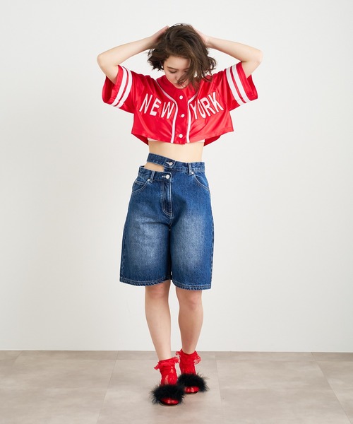 【セール】ANNA SUI NYC ウエストスラッシュ ハーフデニムパンツ（デニムパンツ）｜ANNA SUI NYC（アナ スイ エヌ ワイ シー）