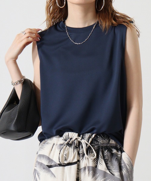 atONE（アットワン）の「atONE ノースリーブTシャツ（ポリジン加工）（Tシャツ/カットソー・レディース・カーキ/ブラック/チャコールグレー/ネイビー/ホワイト・L/M/XL）」の5枚目の写真