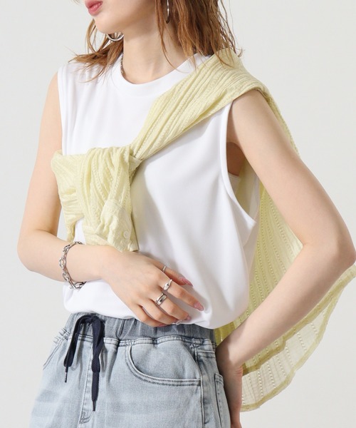 atONE（アットワン）の「atONE ノースリーブTシャツ（ポリジン加工）（Tシャツ/カットソー・レディース・カーキ/ブラック/チャコールグレー/ネイビー/ホワイト・L/M/XL）」の2枚目の写真