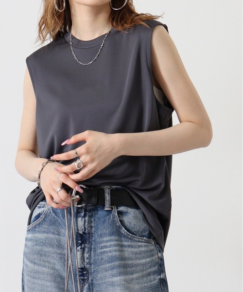 atONE（アットワン）の「atONE ノースリーブTシャツ（ポリジン加工）（Tシャツ/カットソー・レディース・カーキ/ブラック/チャコールグレー/ネイビー/ホワイト・L/M/XL）」の4枚目の写真