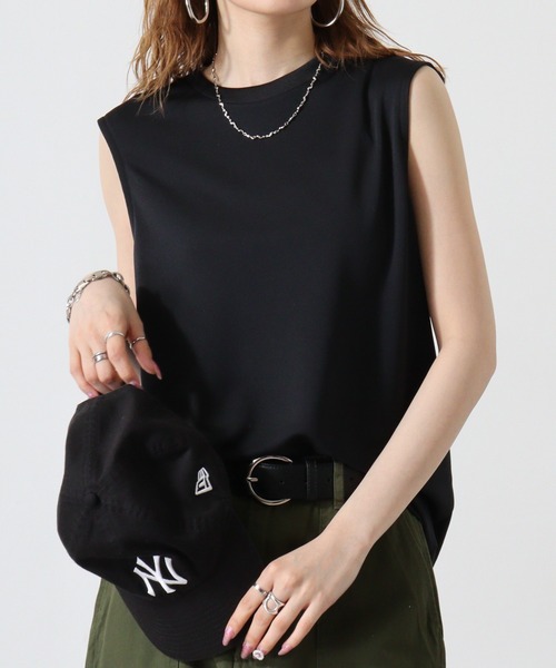 atONE（アットワン）の「atONE ノースリーブTシャツ（ポリジン加工）（Tシャツ/カットソー・レディース・カーキ/ブラック/チャコールグレー/ネイビー/ホワイト・L/M/XL）」の3枚目の写真