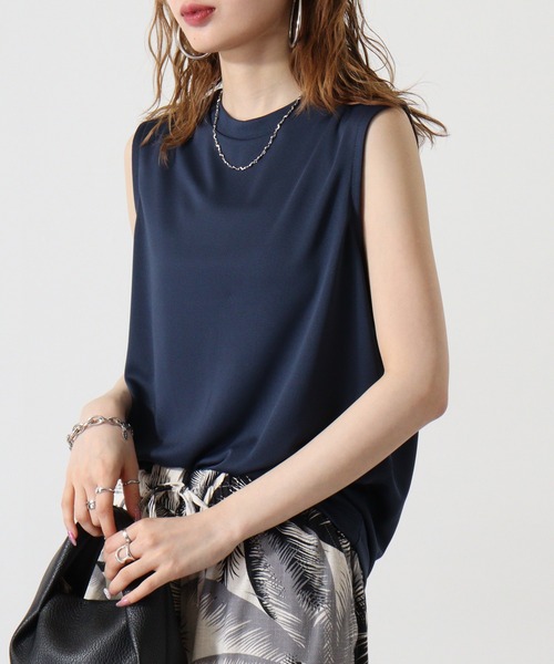 atONE（アットワン）の「atONE ノースリーブTシャツ（ポリジン加工）（Tシャツ/カットソー・レディース・カーキ/ブラック/チャコールグレー/ネイビー/ホワイト・L/M/XL）」の9枚目の写真