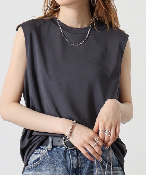 atONE（アットワン）の「atONE ノースリーブTシャツ（ポリジン加工）（Tシャツ/カットソー・レディース・カーキ/ブラック/チャコールグレー/ネイビー/ホワイト・L/M/XL）」の18枚目の写真