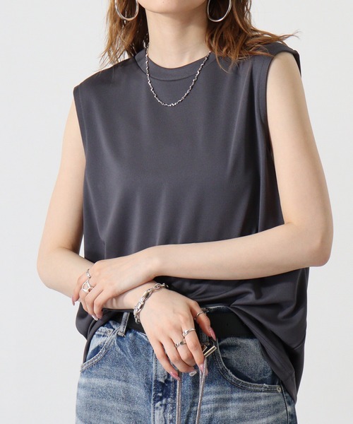 atONE（アットワン）の「atONE ノースリーブTシャツ（ポリジン加工）（Tシャツ/カットソー・レディース・カーキ/ブラック/チャコールグレー/ネイビー/ホワイト・L/M/XL）」の19枚目の写真