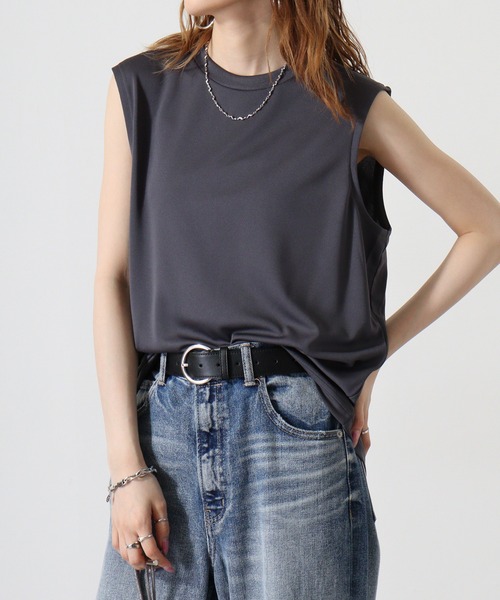 atONE（アットワン）の「atONE ノースリーブTシャツ（ポリジン加工）（Tシャツ/カットソー・レディース・カーキ/ブラック/チャコールグレー/ネイビー/ホワイト・L/M/XL）」の20枚目の写真