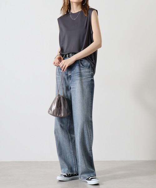 atONE（アットワン）の「atONE ノースリーブTシャツ（ポリジン加工）（Tシャツ/カットソー・レディース・カーキ/ブラック/チャコールグレー/ネイビー/ホワイト・L/M/XL）」の21枚目の写真