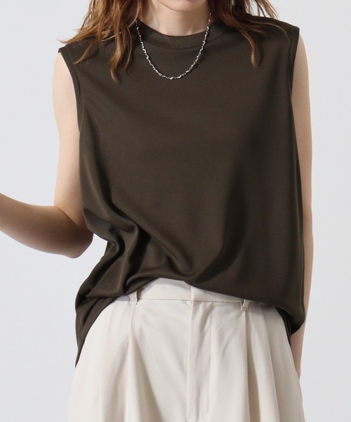 atONE（アットワン）の「atONE ノースリーブTシャツ（ポリジン加工）（Tシャツ/カットソー・レディース・カーキ/ブラック/チャコールグレー/ネイビー/ホワイト・L/M/XL）」の13枚目の写真
