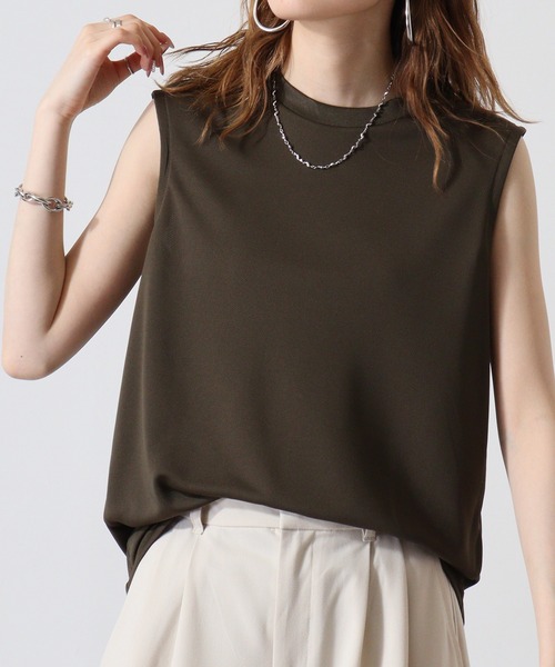 atONE（アットワン）の「atONE ノースリーブTシャツ（ポリジン加工）（Tシャツ/カットソー・レディース・カーキ/ブラック/チャコールグレー/ネイビー/ホワイト・L/M/XL）」の15枚目の写真