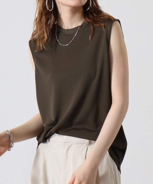 atONE（アットワン）の「atONE ノースリーブTシャツ（ポリジン加工）（Tシャツ/カットソー・レディース・カーキ/ブラック/チャコールグレー/ネイビー/ホワイト・L/M/XL）」の14枚目の写真