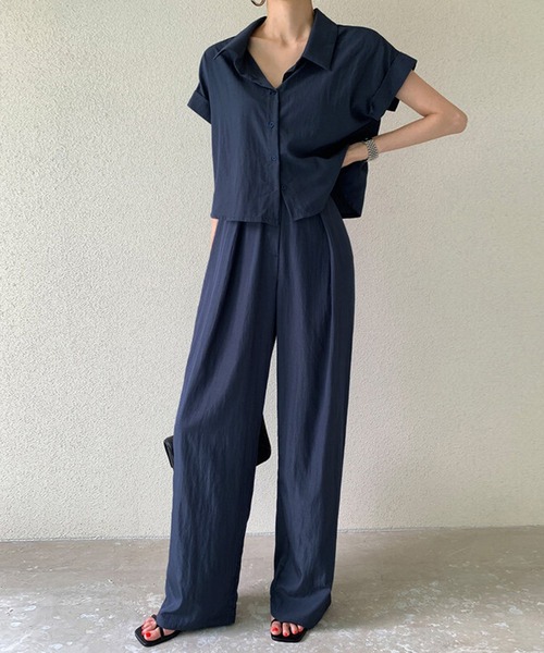 Doula Doula（ドゥーラドゥーラ）の「セットアップ フレンチスリーブシャツ&タックパンツ 2点セット（セットアップ・レディース・ベージュ/ネイビー・FREE）」の21枚目の写真