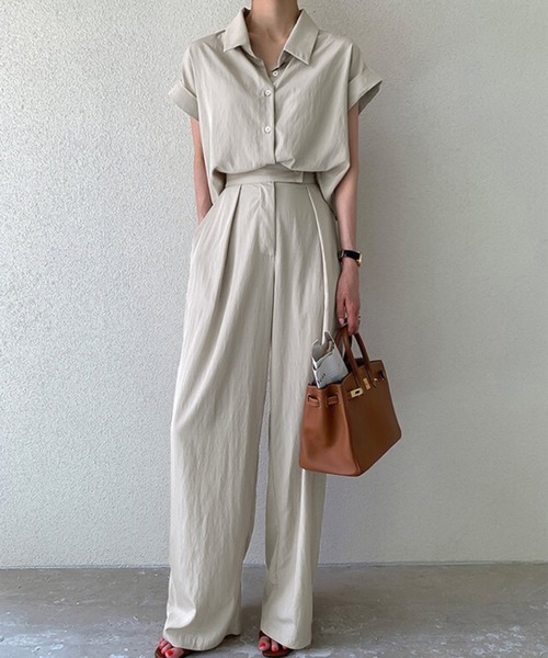 Doula Doula（ドゥーラドゥーラ）の「セットアップ フレンチスリーブシャツ&タックパンツ 2点セット（セットアップ・レディース・ベージュ/ネイビー・FREE）」の18枚目の写真