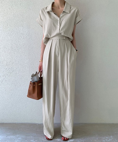 セール】セットアップ フレンチスリーブシャツ&タックパンツ 2点セット