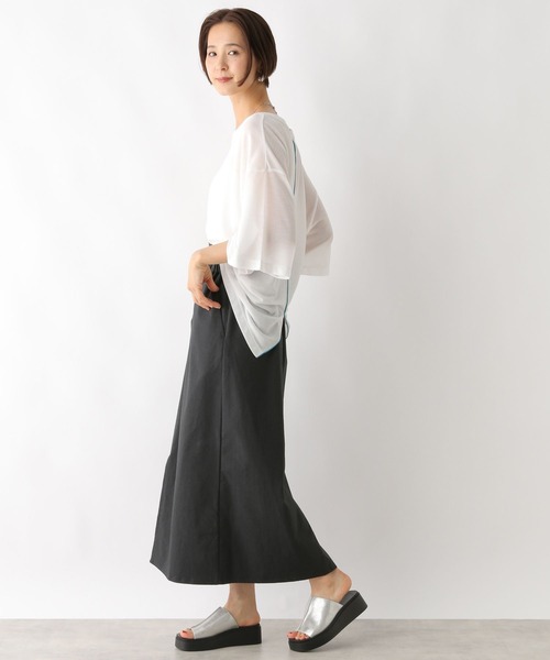LEPSIM(レプシィム)の「梨地配色ラインチュニック 114442(Tシャツ/カットソー・レディース・ブルー/ブラック/オフホワイト・FREE)」の5枚目の写真