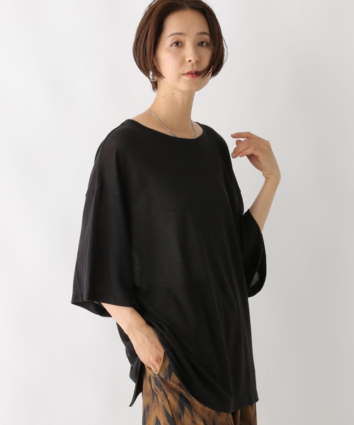 LEPSIM(レプシィム)の「梨地配色ラインチュニック 114442(Tシャツ/カットソー・レディース・ブルー/ブラック/オフホワイト・FREE)」の4枚目の写真