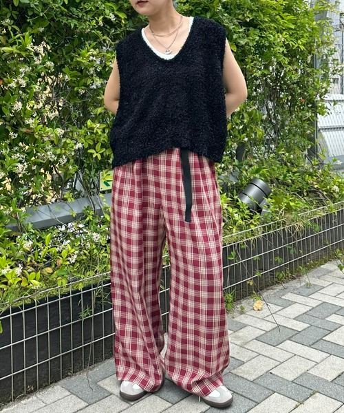 ピュアルセシン　ブラウン ワイドパンツ ベルト付き チノ素材 OY チノパン 「OY/オーワイ」 BELTED SIDE TWO TUCK WIDE PANTS