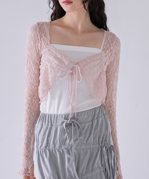 セール】【ZOZO限定】レース ショート カーディガン クロップド 透け感