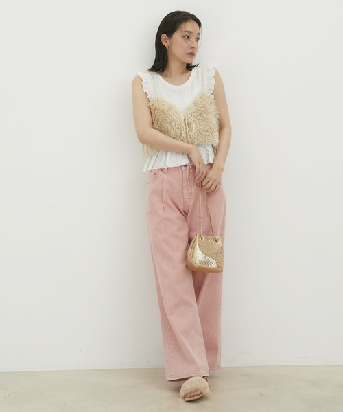 VIS（ビス）の「【洗える】シャーリングフリルトップス（Tシャツ/カットソー・レディース・ホワイト/ブラック/ターコイズブルー・FREE）」の5枚目の写真