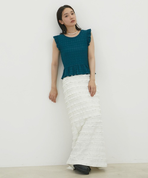 VIS（ビス）の「【洗える】シャーリングフリルトップス（Tシャツ/カットソー・レディース・ホワイト/ブラック/ターコイズブルー・FREE）」の18枚目の写真