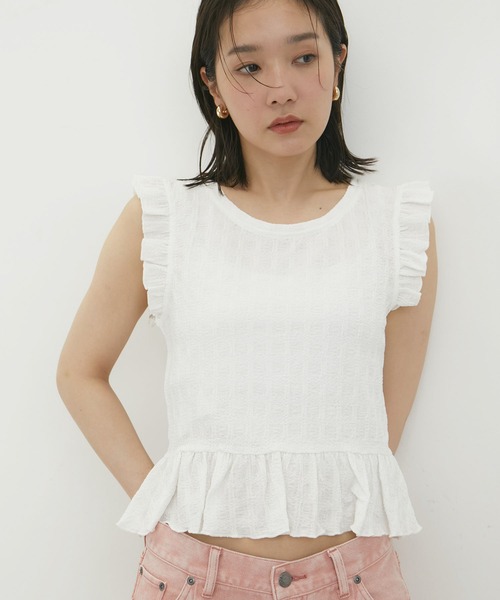 VIS（ビス）の「【洗える】シャーリングフリルトップス（Tシャツ/カットソー・レディース・ホワイト/ブラック/ターコイズブルー・FREE）」の16枚目の写真