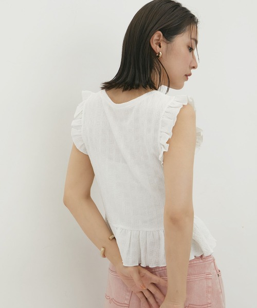 VIS（ビス）の「【洗える】シャーリングフリルトップス（Tシャツ/カットソー・レディース・ホワイト/ブラック/ターコイズブルー・FREE）」の15枚目の写真