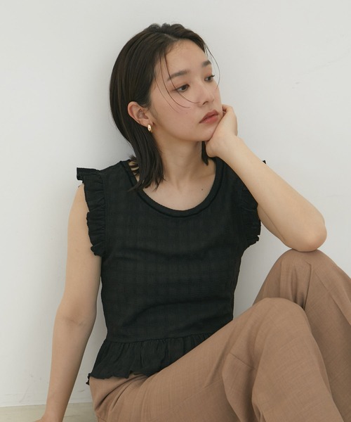 VIS（ビス）の「【洗える】シャーリングフリルトップス（Tシャツ/カットソー・レディース・ホワイト/ブラック/ターコイズブルー・FREE）」の14枚目の写真