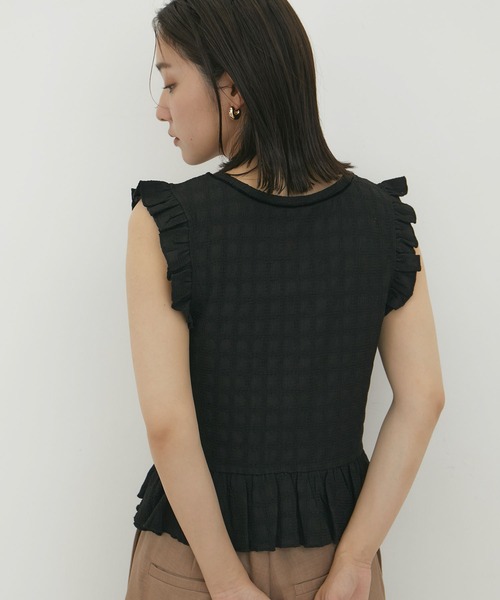 VIS（ビス）の「【洗える】シャーリングフリルトップス（Tシャツ/カットソー・レディース・ホワイト/ブラック/ターコイズブルー・FREE）」の12枚目の写真