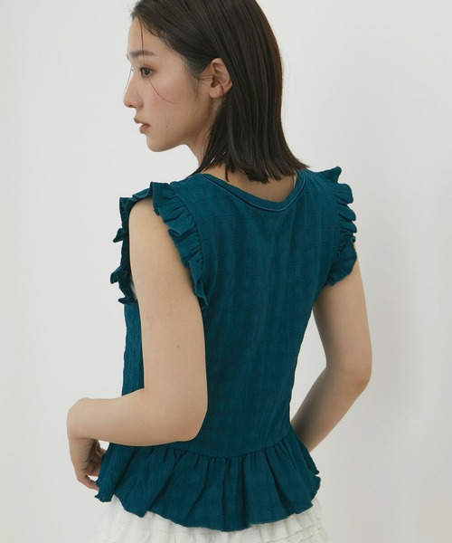 VIS（ビス）の「【洗える】シャーリングフリルトップス（Tシャツ/カットソー・レディース・ホワイト/ブラック/ターコイズブルー・FREE）」の9枚目の写真