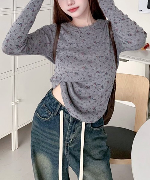 Teem Store(チームストア)の「フラワー柄 プリント ニットセーター(ニット/セーター・レディース・ブラック/アイボリー/グレー/ピンク/ホワイト・F)」の9枚目の写真