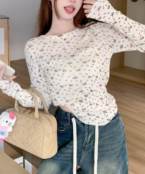 Teem Store(チームストア)の「フラワー柄 プリント ニットセーター(ニット/セーター・レディース・ブラック/アイボリー/グレー/ピンク/ホワイト・F)」の10枚目の写真