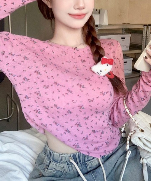 Teem Store(チームストア)の「フラワー柄 プリント ニットセーター(ニット/セーター・レディース・ブラック/アイボリー/グレー/ピンク/ホワイト・F)」の13枚目の写真