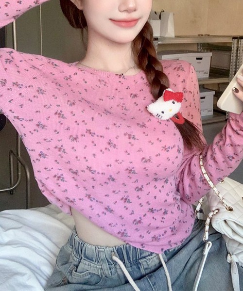 Teem Store(チームストア)の「フラワー柄 プリント ニットセーター(ニット/セーター・レディース・ブラック/アイボリー/グレー/ピンク/ホワイト・F)」の16枚目の写真