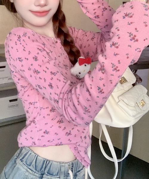Teem Store(チームストア)の「フラワー柄 プリント ニットセーター(ニット/セーター・レディース・ブラック/アイボリー/グレー/ピンク/ホワイト・F)」の19枚目の写真