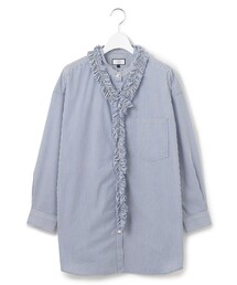 【WOMEN】ワンウォッシュタイプライター フリルレイブラウス