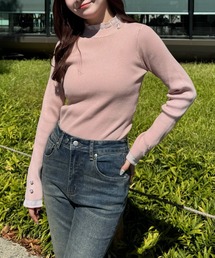 clear | シアーフリルネック長袖ニットトップス [透け感 タイトなシルエット]≪2024AW新作≫(ニット/セーター)