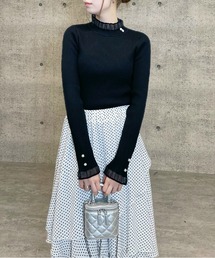 clear | シアーフリルネック長袖ニットトップス [透け感 タイトなシルエット]≪2024AW新作≫(ニット/セーター)