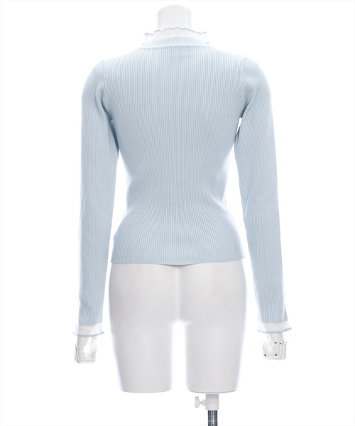 clear（クリア）の「シアーフリルネック長袖ニットトップス [オフィスカジュアル 着回し抜群 大人 カジュアル]≪2024AW新作≫（ニット/セーター・レディース・ブラック/ピンク/アイボリー/サックスブルー・F）」の7枚目の写真