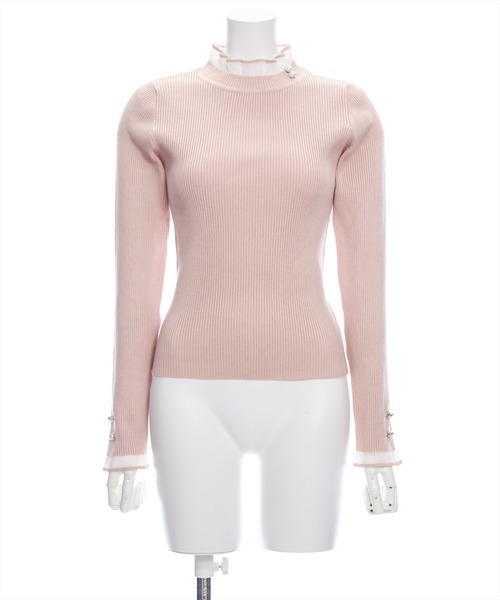 clear（クリア）の「シアーフリルネック長袖ニットトップス [オフィスカジュアル 着回し抜群 大人 カジュアル]≪2024AW新作≫（ニット/セーター・レディース・ブラック/ピンク/アイボリー/サックスブルー・F）」の10枚目の写真