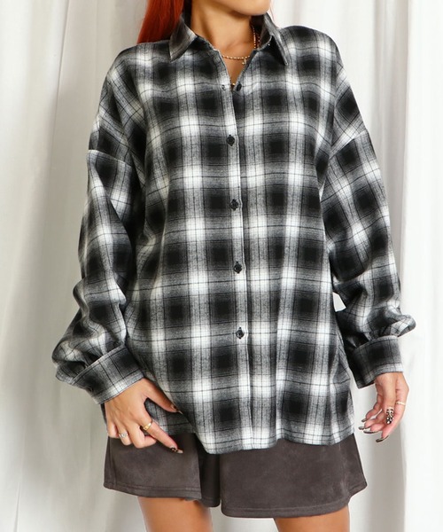 GORGE(ゴージ)の「チェックシャツ(シャツ/ブラウス・レディース・アイボリー/ブラック/ピンク/ネイビー・F)」の2枚目の写真