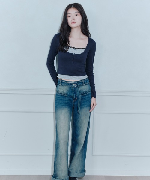 FCMM(エフシーエムエム)の「ROSE RIBBON L/S TEE/ローズリボンロングスリーブT(Tシャツ/カットソー・レディース・ピンク/アイボリー/ネイビー・MEDIUM/SMALL)」の7枚目の写真