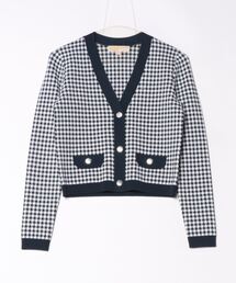 ギンガム ジャカード Vネック カーディガン