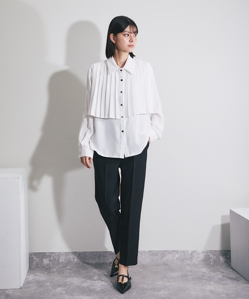 SMILE ORCHID（スマイルオーキッド）の「フリーツ切り替えブラウス（シャツ/ブラウス・レディース・ブラック/ホワイト・M）」の3枚目の写真