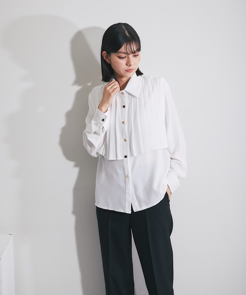 SMILE ORCHID（スマイルオーキッド）の「フリーツ切り替えブラウス（シャツ/ブラウス・レディース・ブラック/ホワイト・M）」の5枚目の写真