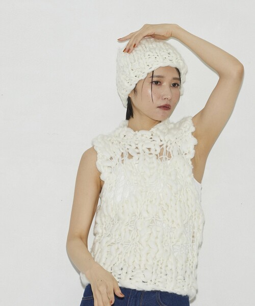 Firsthand(ファーストハンド)の「Firsthand/ファーストハンド ライトウェイトハンドニットビーニー(ニットキャップ/ビーニー・レディース・ブラック/オフホワイト/ストライプ・FREE)」の13枚目の写真