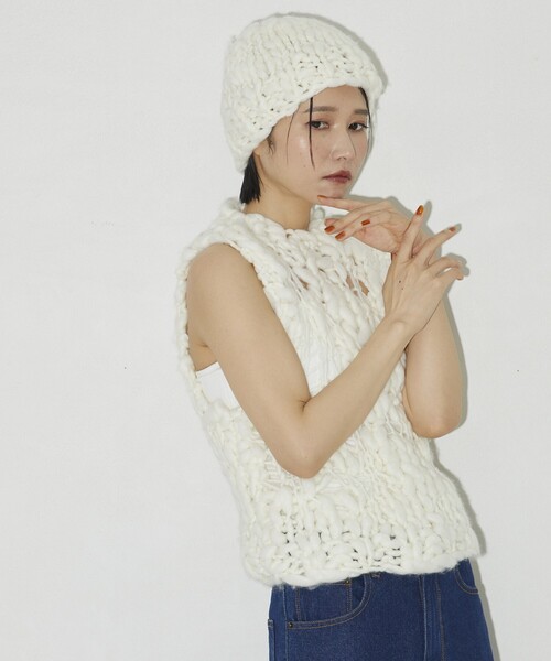 Firsthand(ファーストハンド)の「Firsthand/ファーストハンド ライトウェイトハンドニットビーニー(ニットキャップ/ビーニー・レディース・ブラック/オフホワイト/ストライプ・FREE)」の15枚目の写真